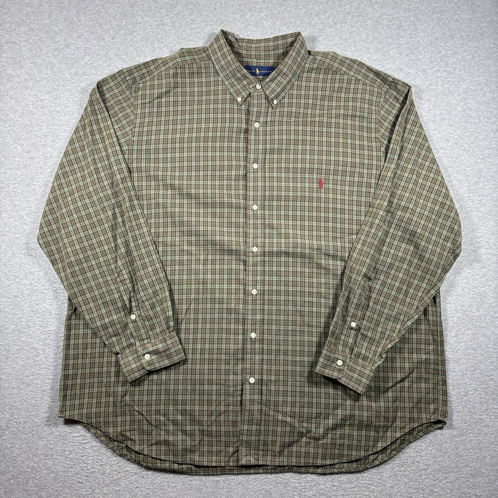 Vintage Ralph Lauren Plaid Button Down Shirt Mens 3XB Big Green Red Y2K Preppy